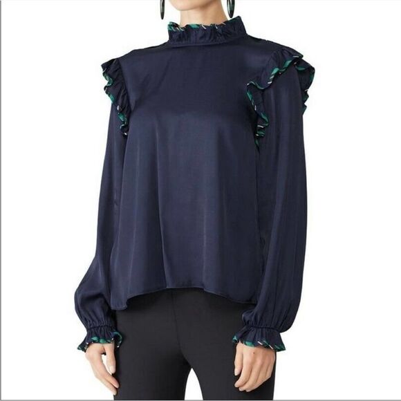 Opening Ceremony | Persian Twill Navy Ruffle Trim Collared Blouse Size 4 - Picture 1 of 14